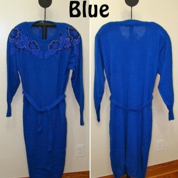 4916 Belldini Women's Acrylic Beaded Sweater Dress  - Blue Medium - Picture 1 of 2